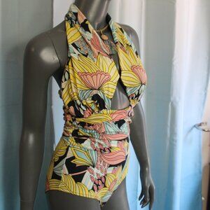 H & M Floral Daffodil Ruched Bodysuit Size 6 NWT